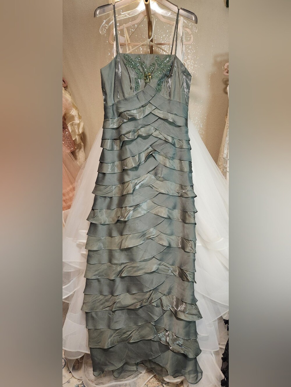 Vintage Alex Evenings Size 8 Green Tiered Evening Gown with Jacket - Picture 8 of 12